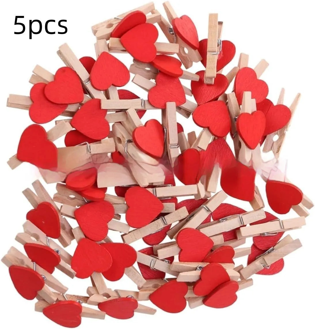 Small solid wood heart-shaped clips in five colours with modern simplicity styling
