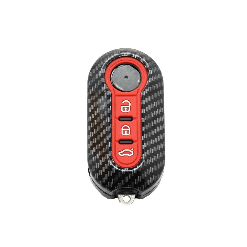 Fiat 500 ABS key case shell in black, red and dark blue colours with carbon fibre style texture