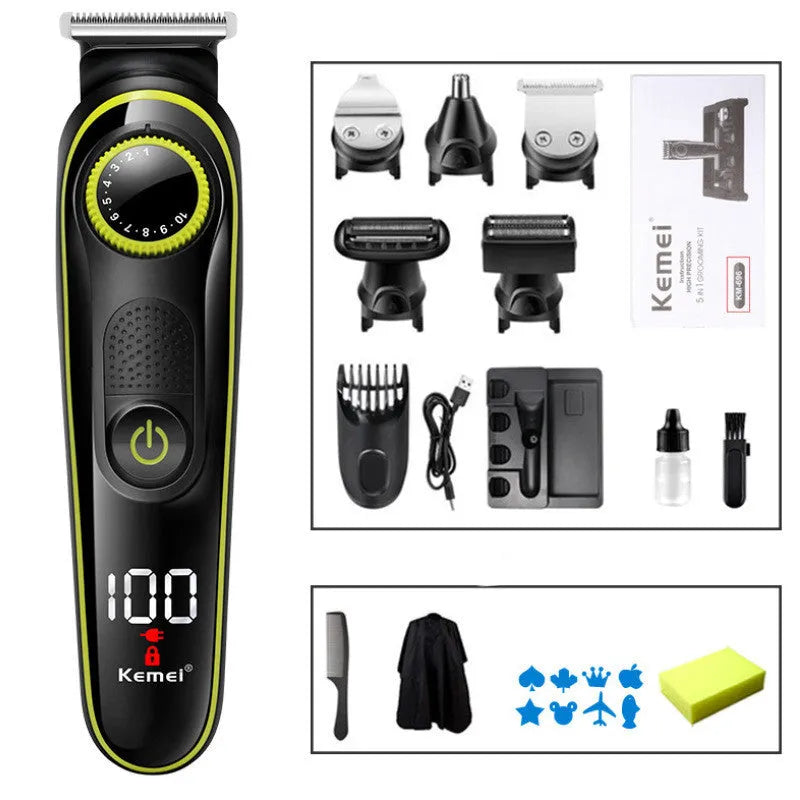 Black KM-696 rechargeable electric hair clipper with stainless steel blades and cleaning brush