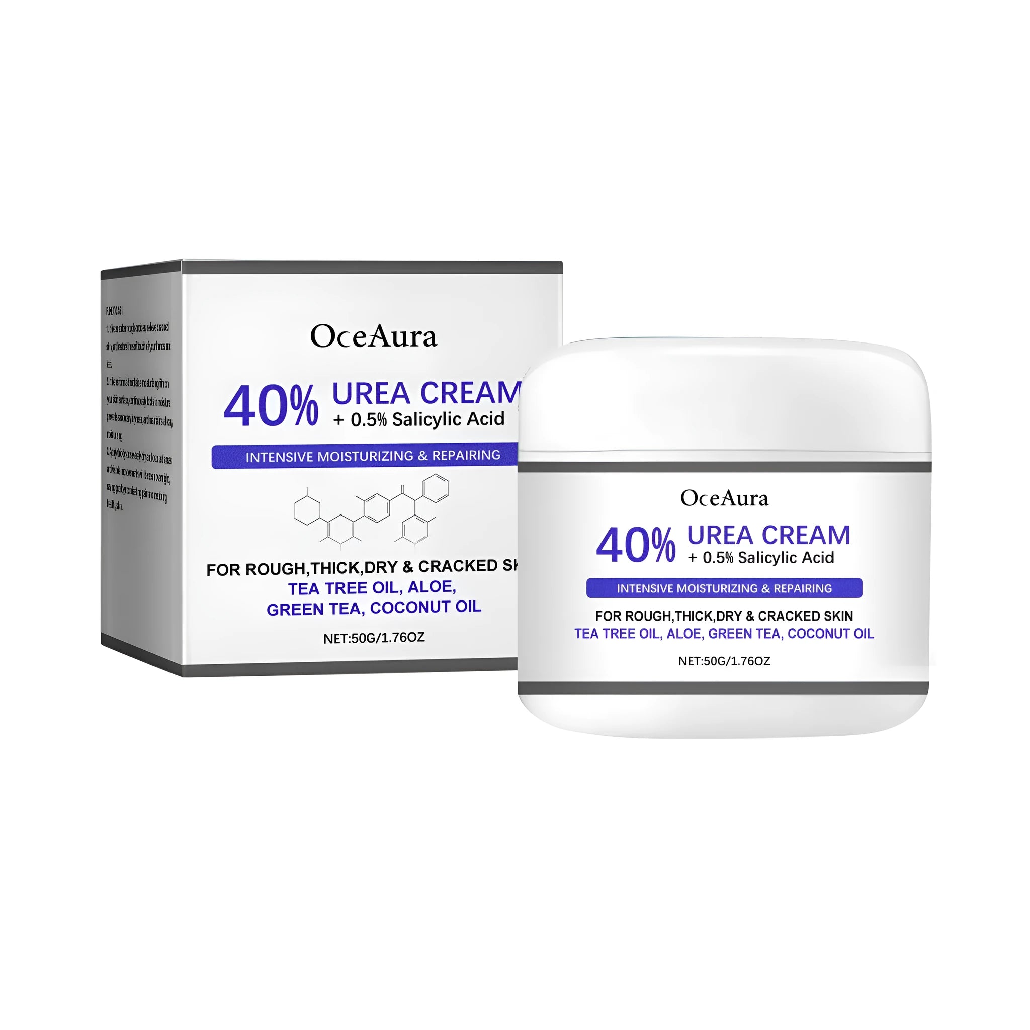 A 50g jar of anti-cracking hand and foot cream with urea and salicylic acid.