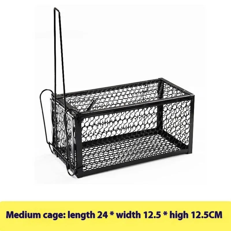 Automatic mouse cage trap with metal and plastic construction for indoor rodent control