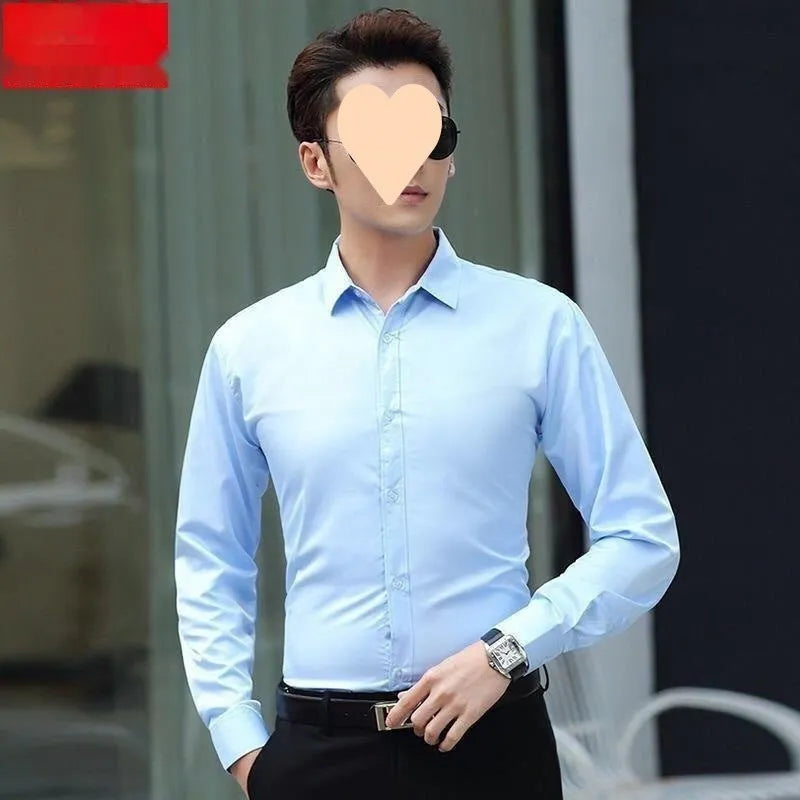 New Business Men's Casual Shirt solid colour slim fit polyester in white
