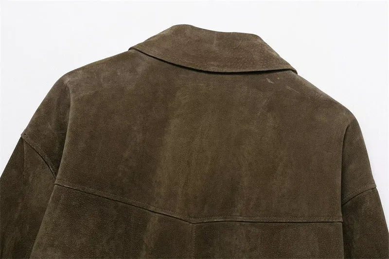 Women's medium thickness PU jacket coat in Japanese Korean casual style shown in picture colour