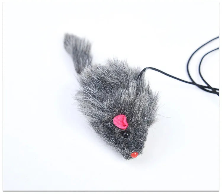 Pet telescopic hanging door cat toy with grey mouse shape on elastic rope approximately 1.8 metres long, with triangle hook and adjustable buckle