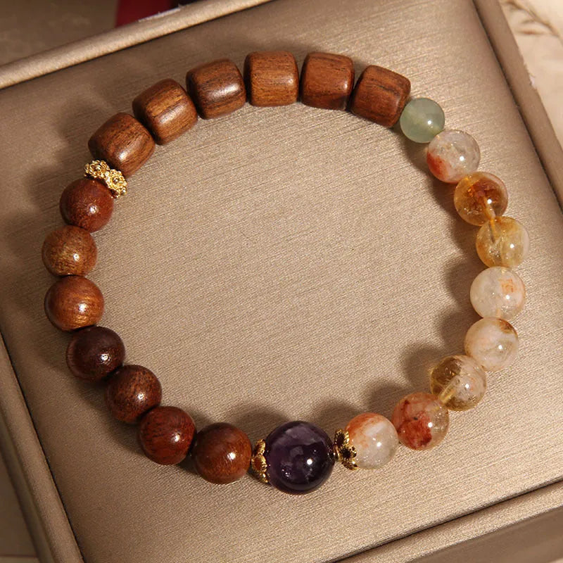Women's mosaic bracelet with pineapple yellow tower crystal and ebony amethyst with pearl and rhinestone accents