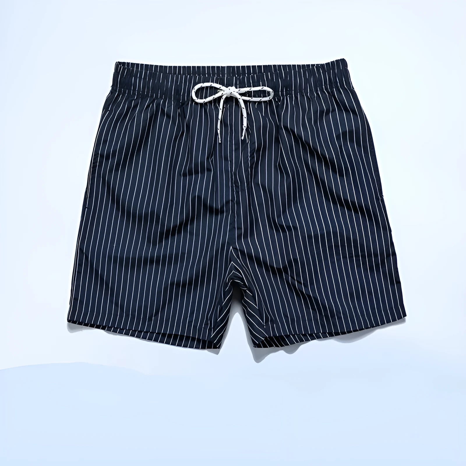 Men's striped beach shorts in polyester blend fabric with triangle lining