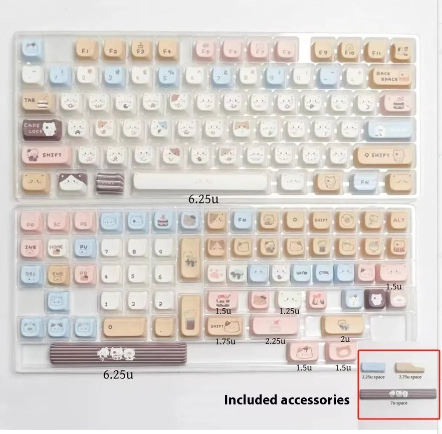 High Sea Salt Cat theme PBT keycap set with 7u March supplements on mechanical keyboard