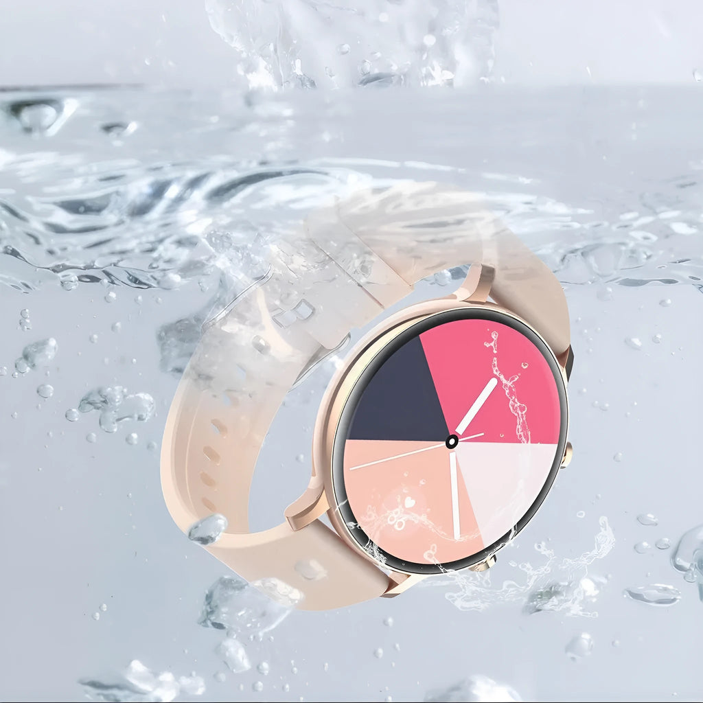 Bluetooth smartwatch with stainless steel strap showing call and heart rate monitoring functions