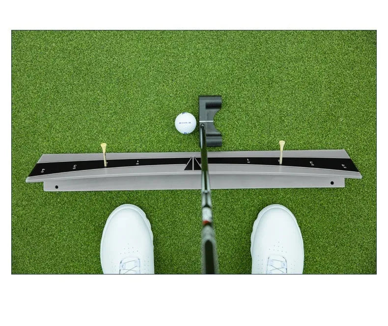 Golf putter trajectory balance simulator with adjustable push rod balancer for stroke practice