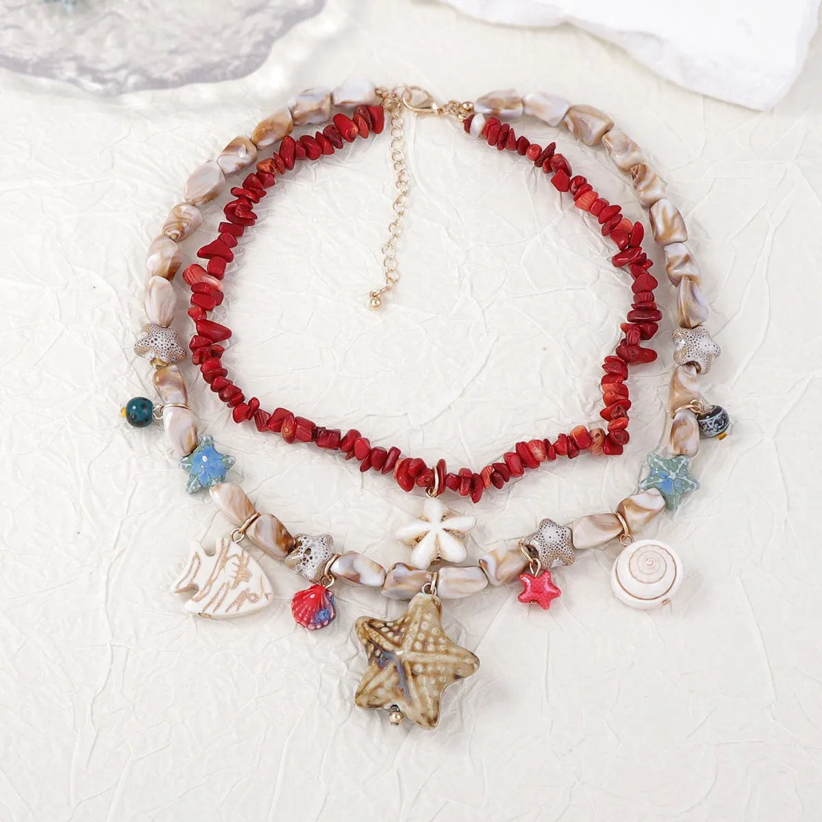 Gold marine life clavicle chain necklace with conch shell starfish pendant on zinc alloy chain for women