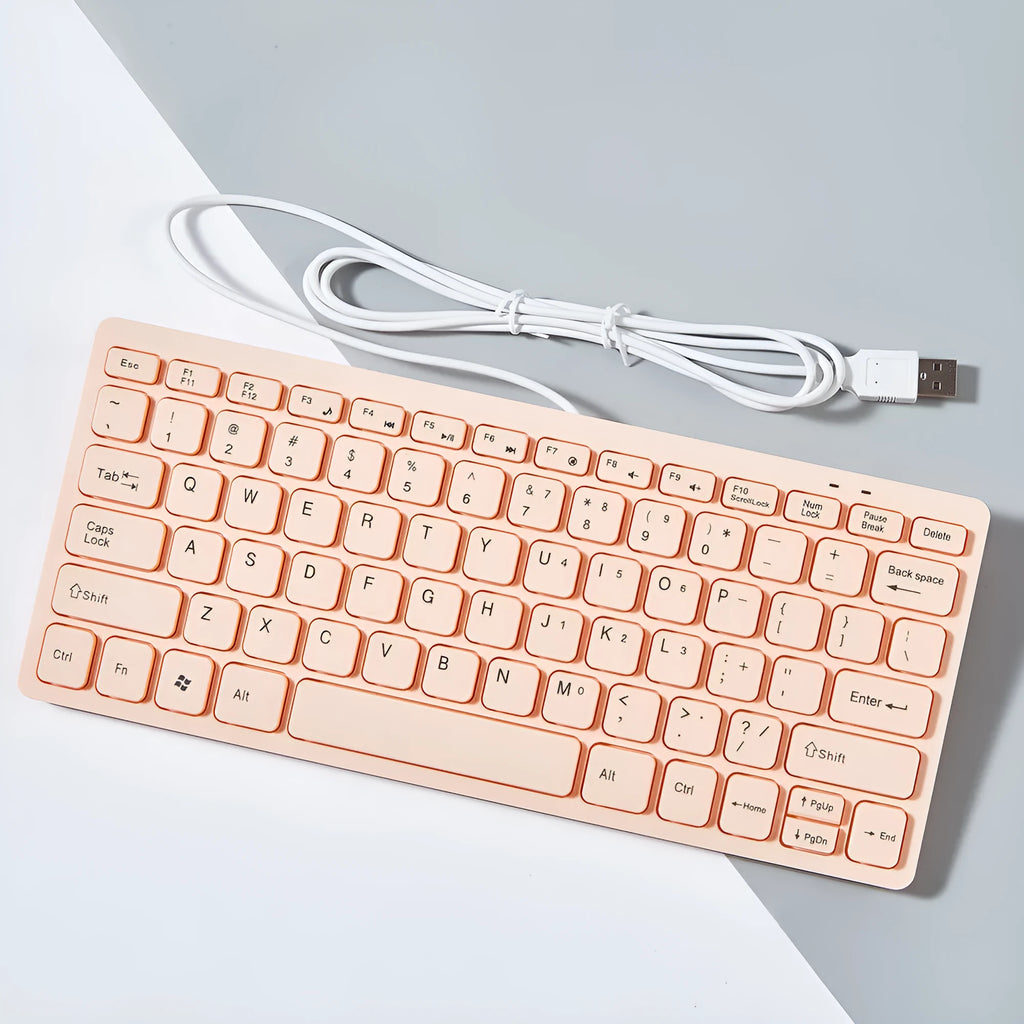 USB wired mini keyboard in black, white, pink or blue colours with noiseless keys