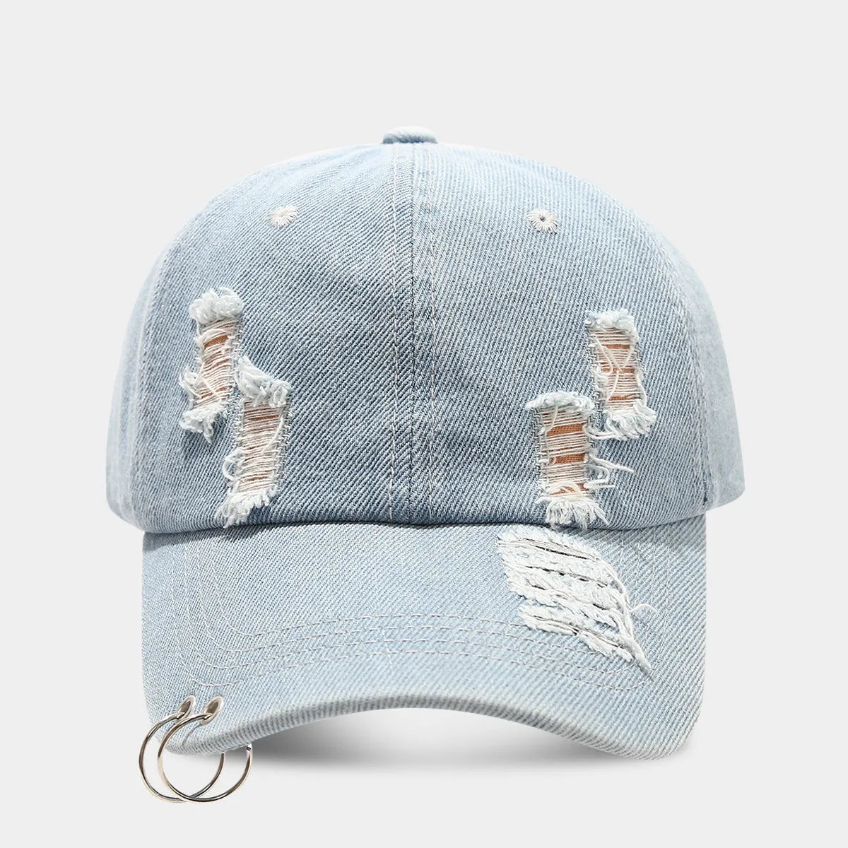Men's adjustable cotton denim baseball cap in black on a plain background.