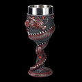 Gold stainless steel wine glass with 3D red dragon sculpture around stem