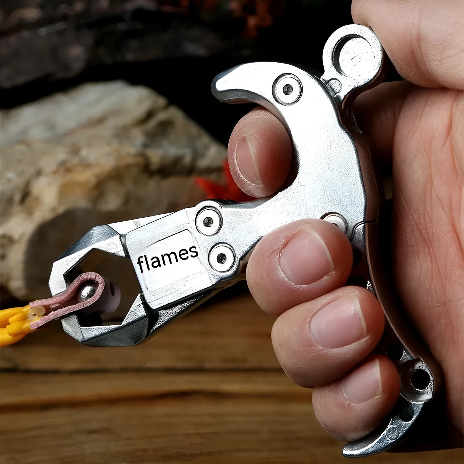 Zinc alloy archery release aid with a two-axis harpoon clip and adjustable fitting.