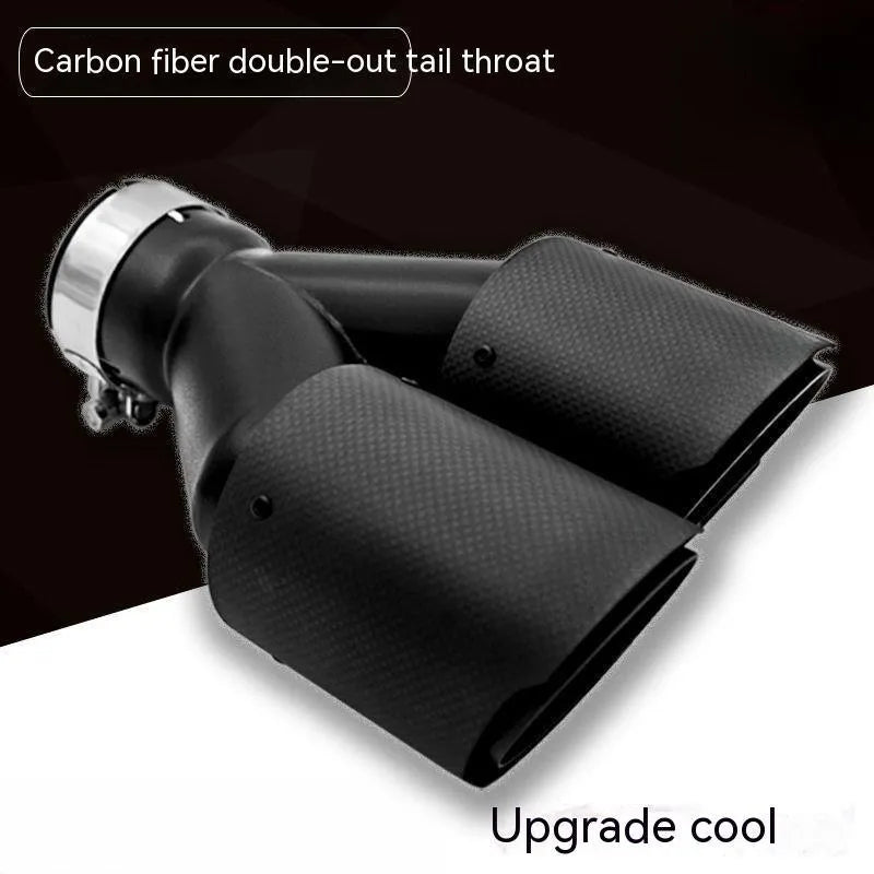 Black carbon fibre car exhaust pipe with dual outlet nozzle tail design