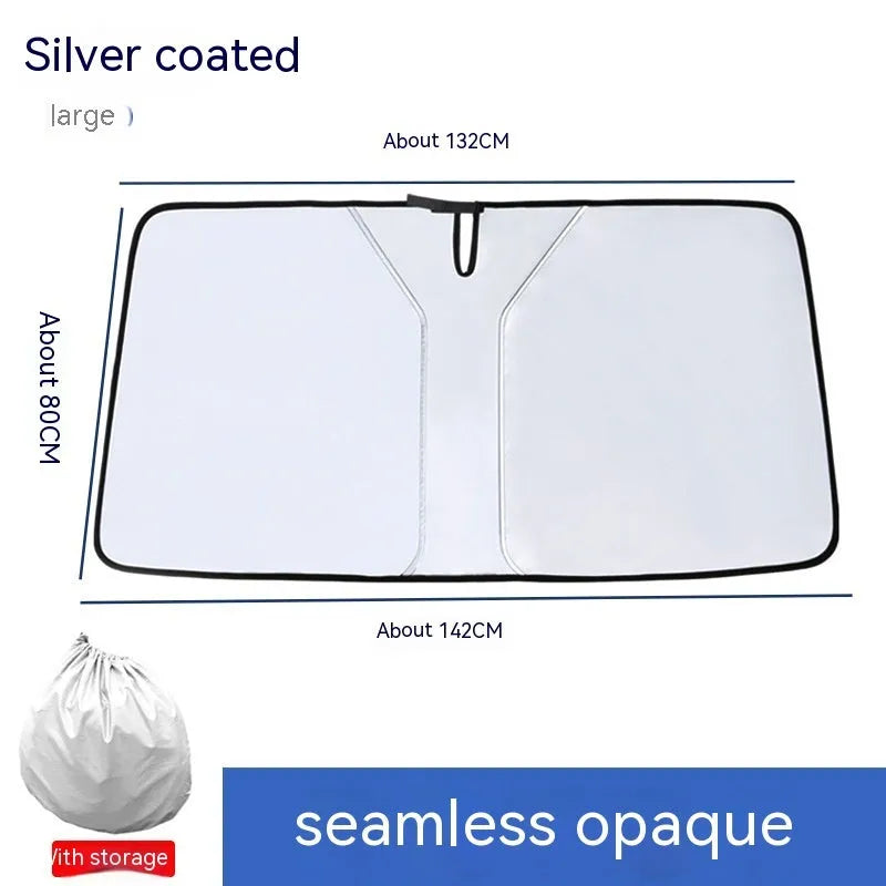 Car sun shade with double rings and vent for front windscreen protection.