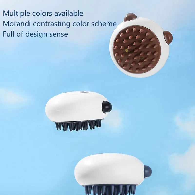 Panda-shaped silicone pet shower brush for dogs and cats in assorted colours.