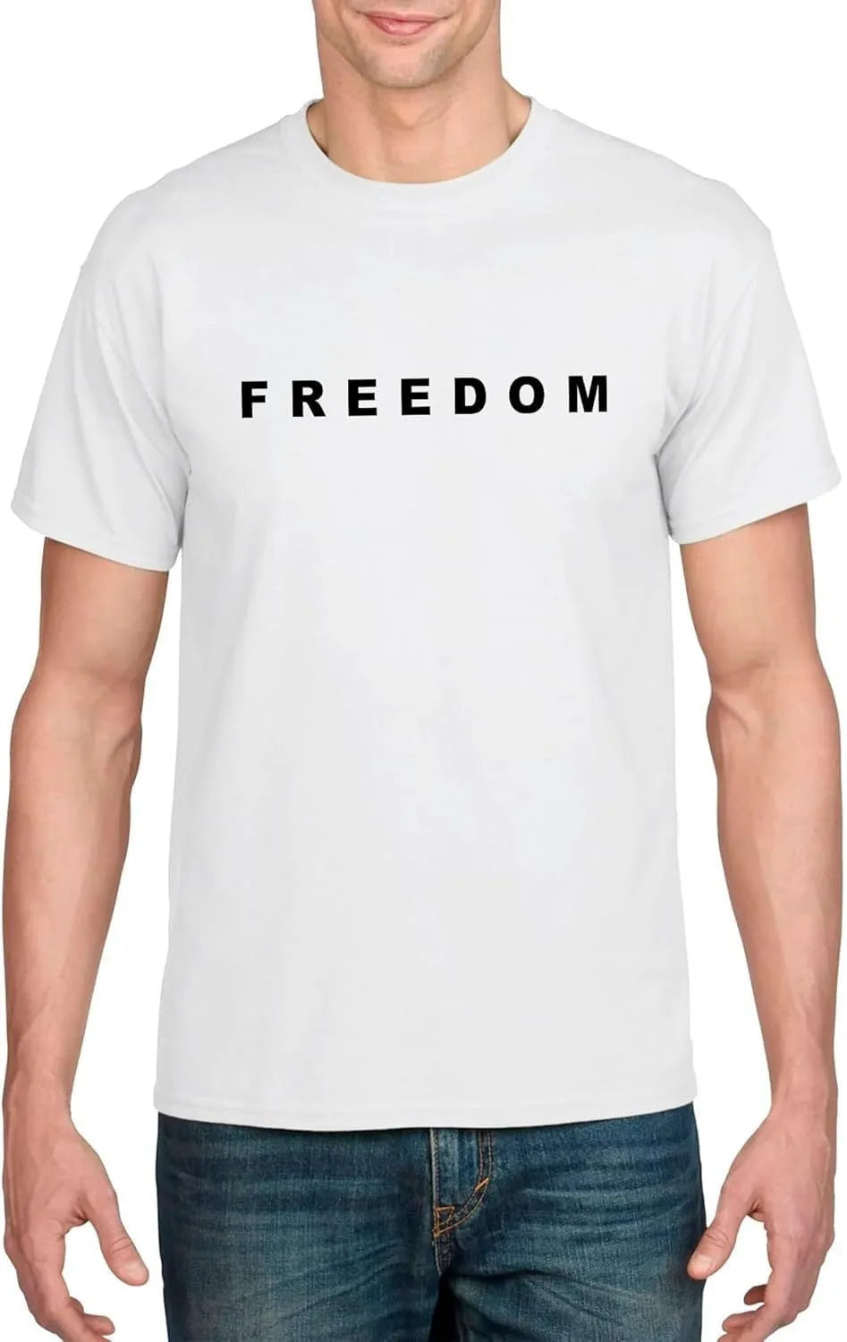 Unisex white cotton short sleeve crew neck t-shirt with letter print graphic, loose fit