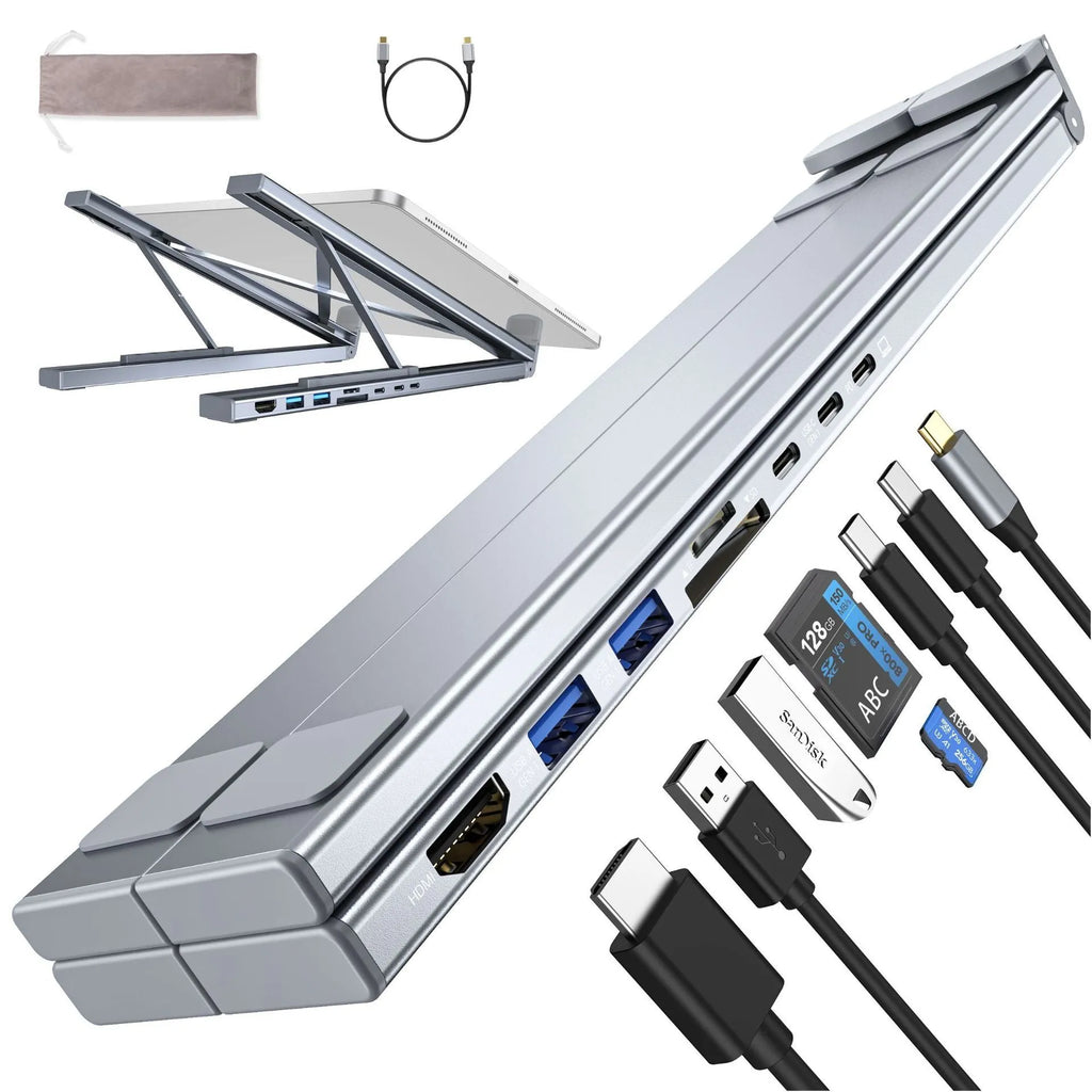 Aluminium alloy folding docking station laptop stand with multi-interface ports