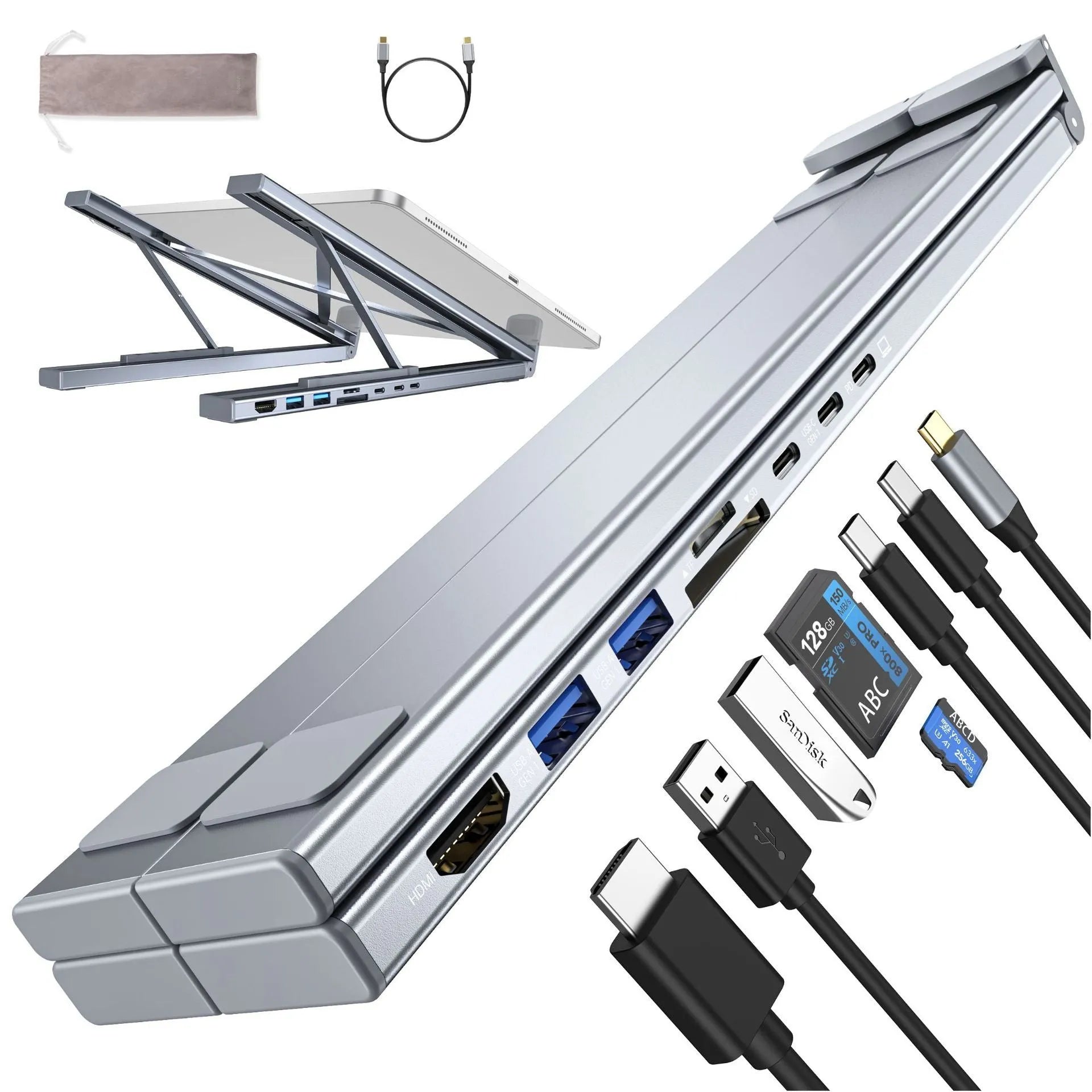 Aluminium alloy folding docking station laptop stand with multi-interface ports