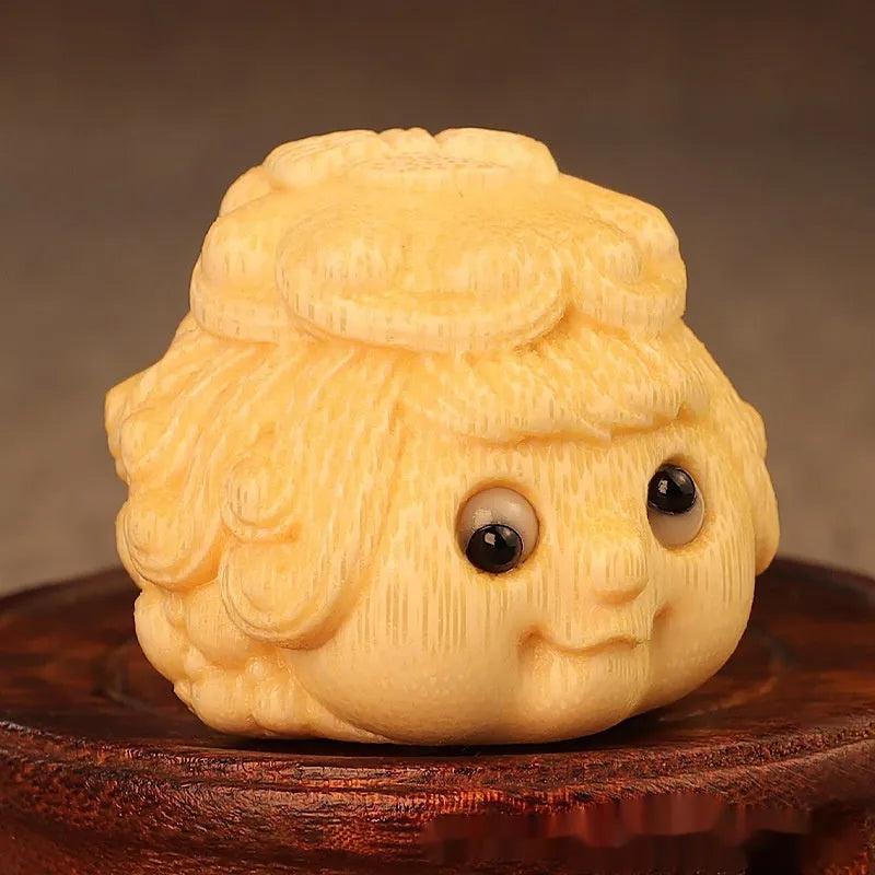 Solid bamboo carving of a golden Princess Toad ornament, 5.0 cm cute style figurine.