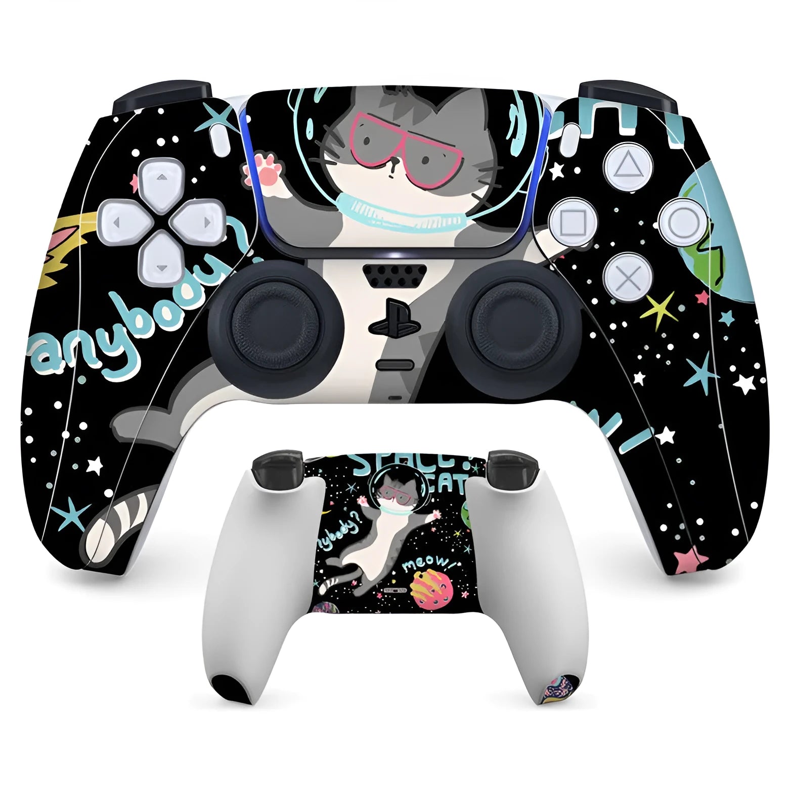Set of matte finish PS5 controller protective stickers, front and back pieces, on a white background.