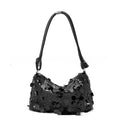 Soft polyester women's crossbody shoulder bag with sandwich pocket design in gold, silver, or black colour