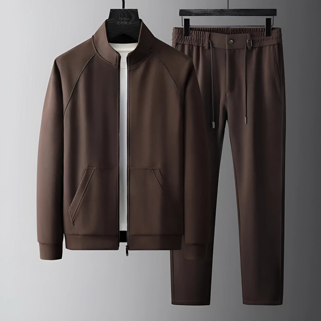 Men's slim fit stand collar sports suit jacket and trousers in Vinylon fabric