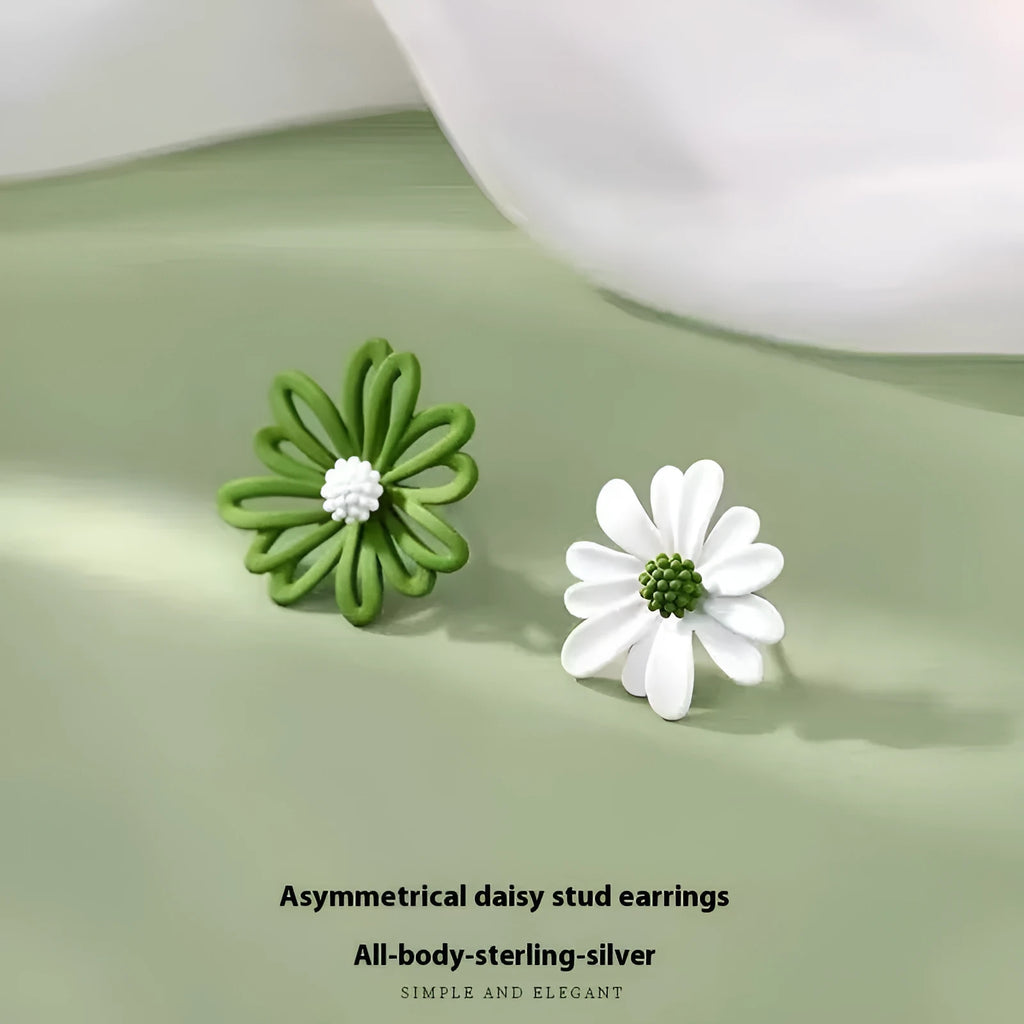 Alloy flower-shaped stud earrings in white and green, yellow and white, and blue orange colour combinations with butterfly clutch fastenings