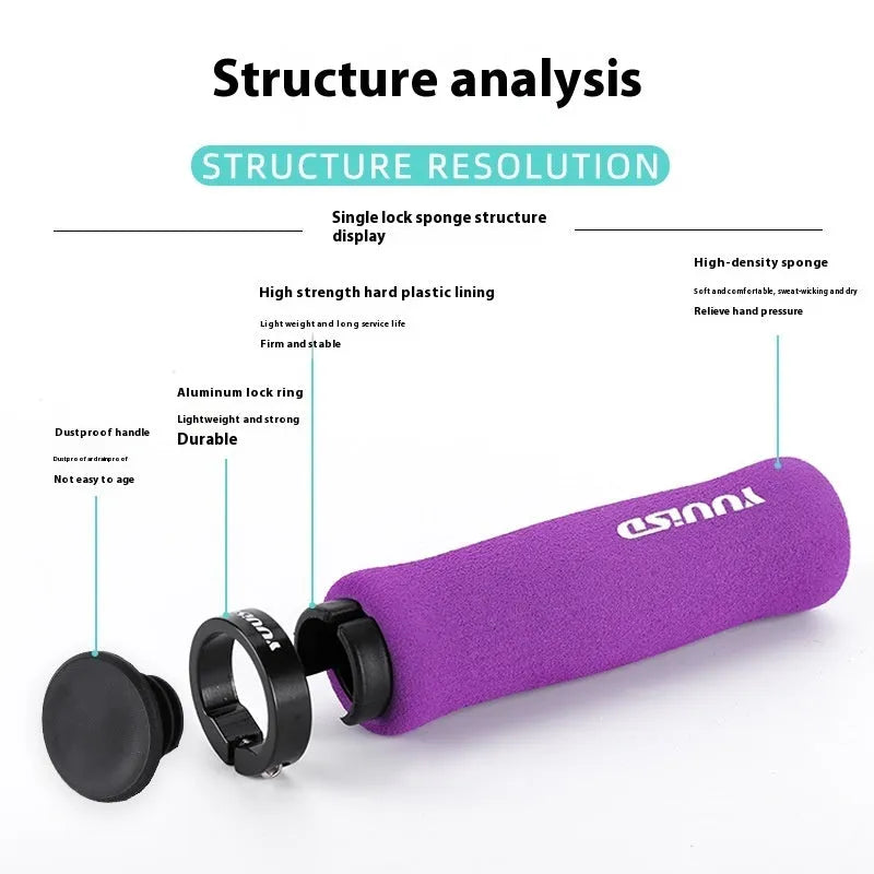 Ultra-light 41g sponge mountain bike handlebar grips in black, purple and biange colour options