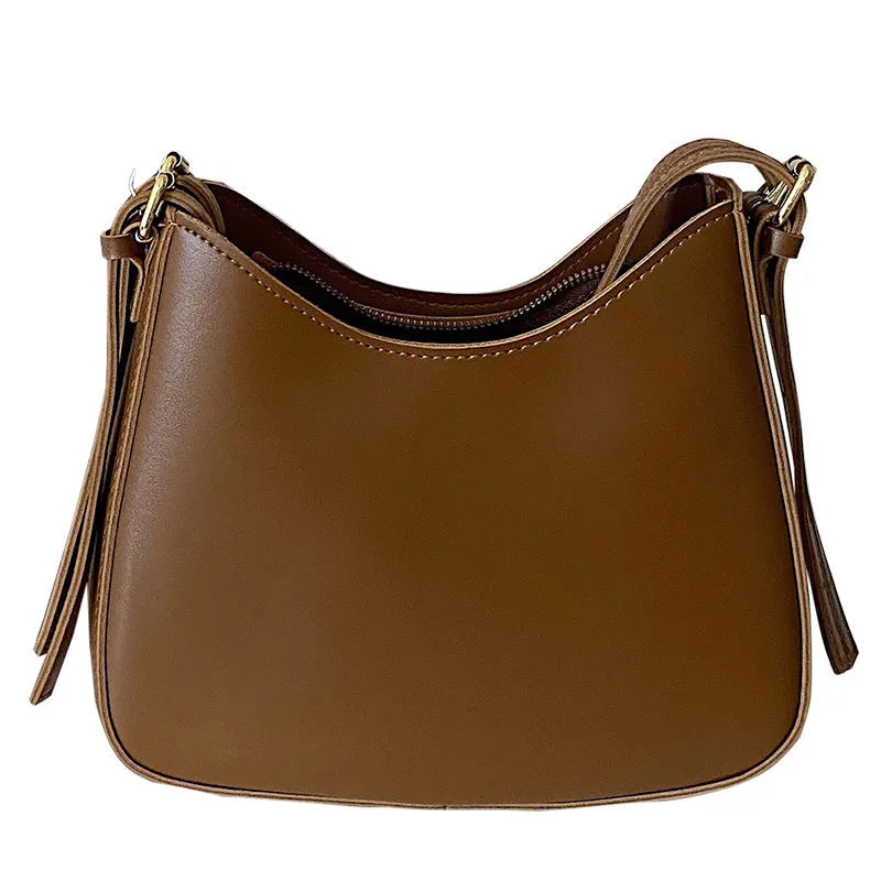 French Niche one shoulder saddle bag in coffee colour, soft PU, adjustable strap, crossbody design