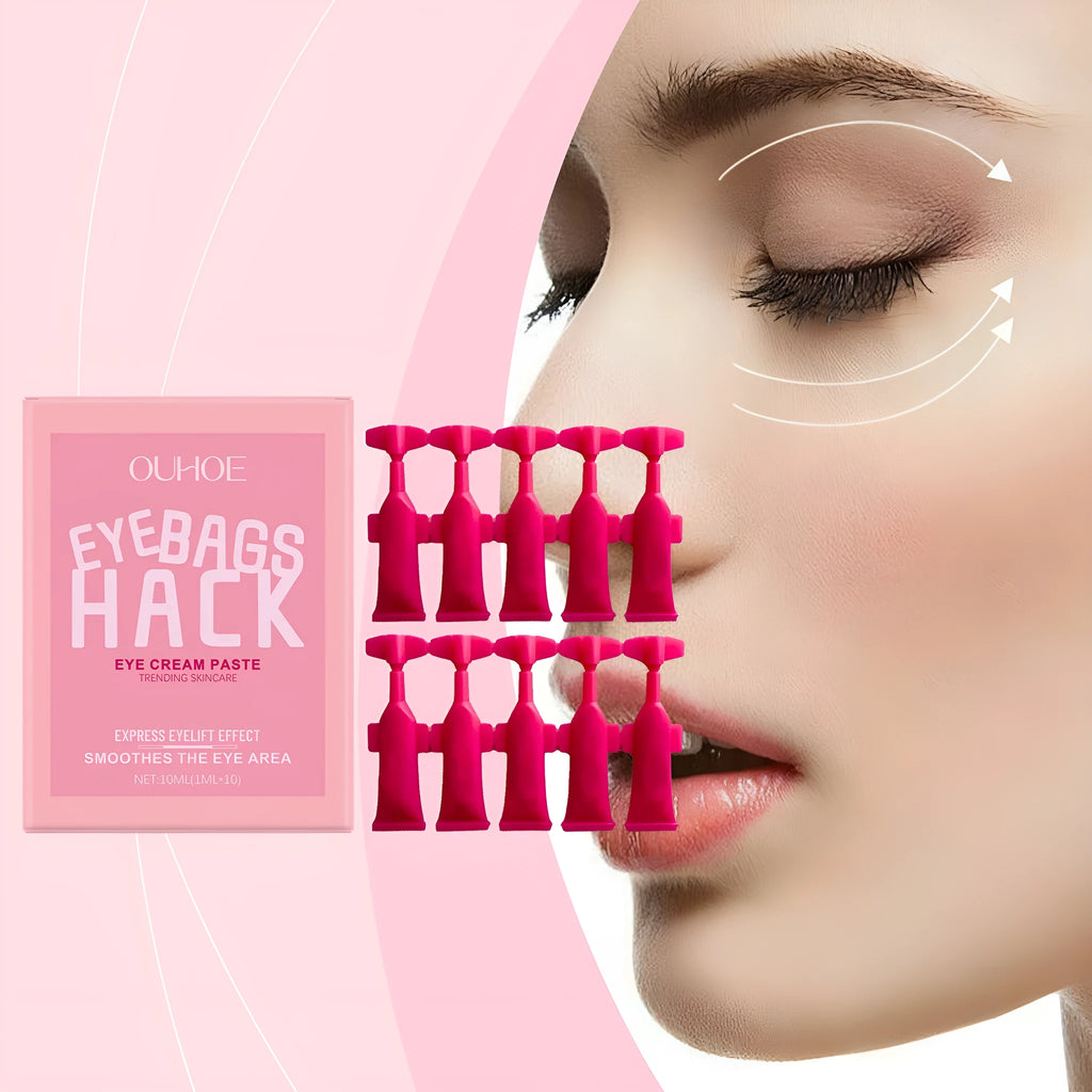 10ml eye cream tube with ten single-use vials containing hyaluronic acid and peptide formula for eyes and neck