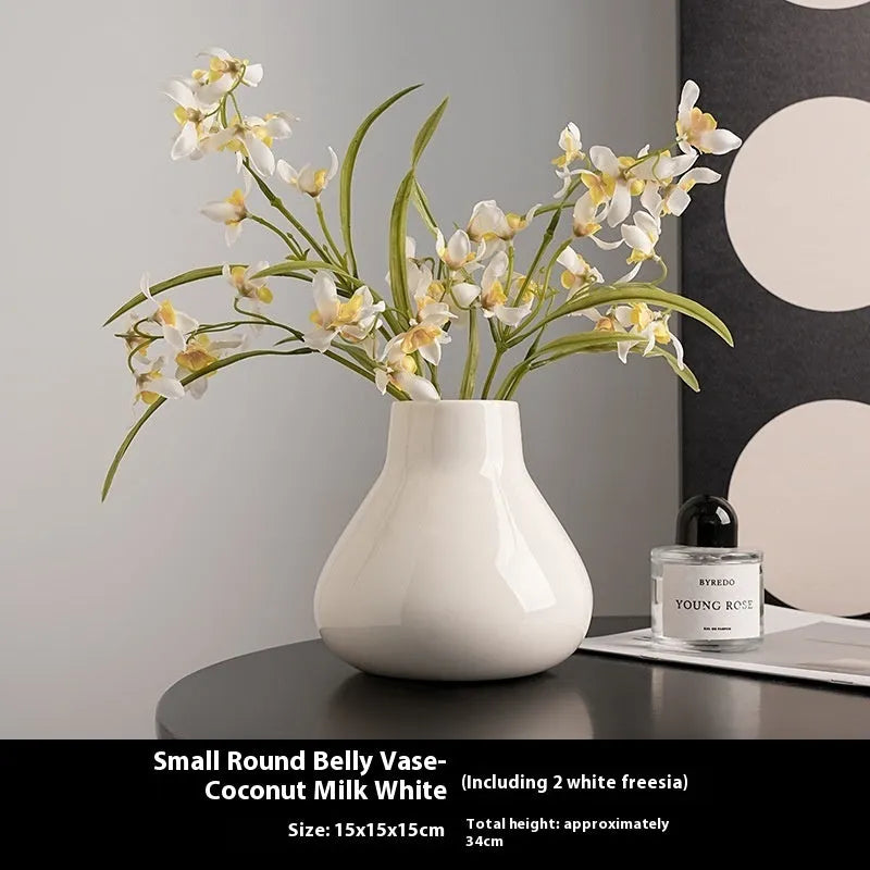 Ceramic decorative vase with round belly French design in black or white colour options