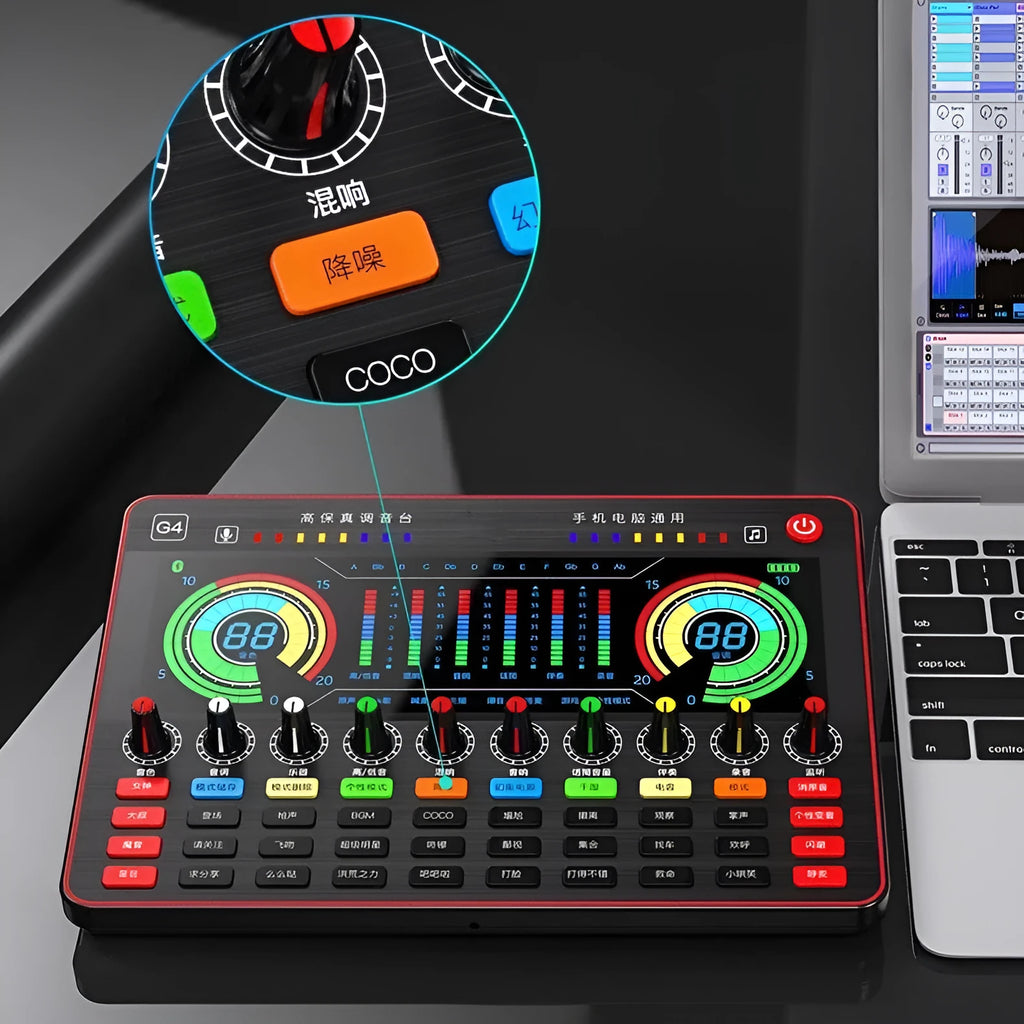 G4 professional sound card set with capacitance microphone, LCD display and remote control for live audio broadcasting