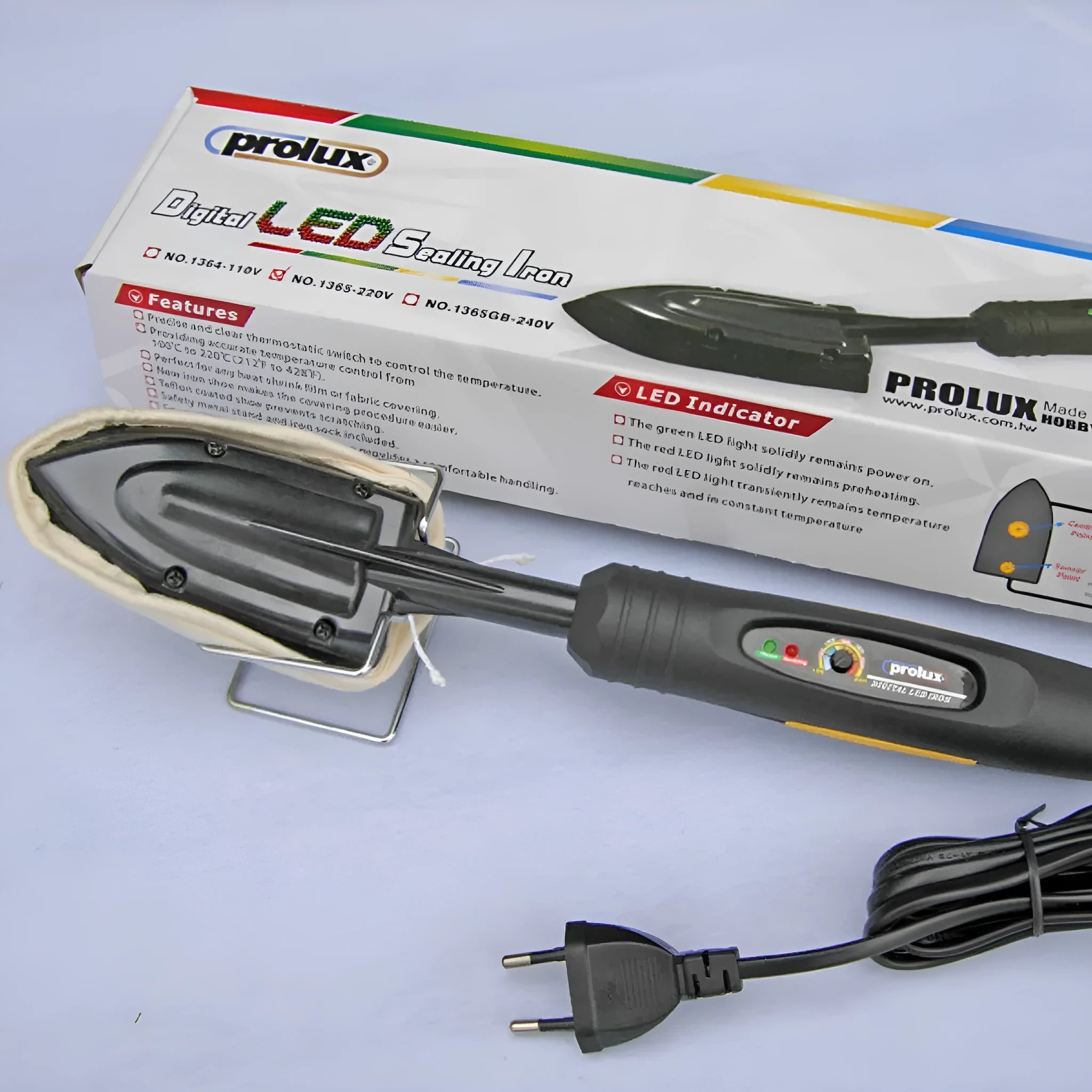 Electronic temperature control hot iron for hair extensions with cotton cover and heat-resistant stand