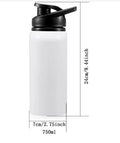 White aluminium sports water bottle shown in 600ml and 750ml capacity options.