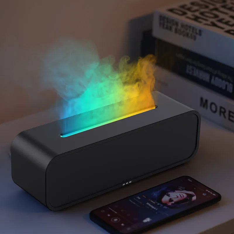 Flame Dynamic USB aroma diffuser with remote control in black or white with colour-changing lights