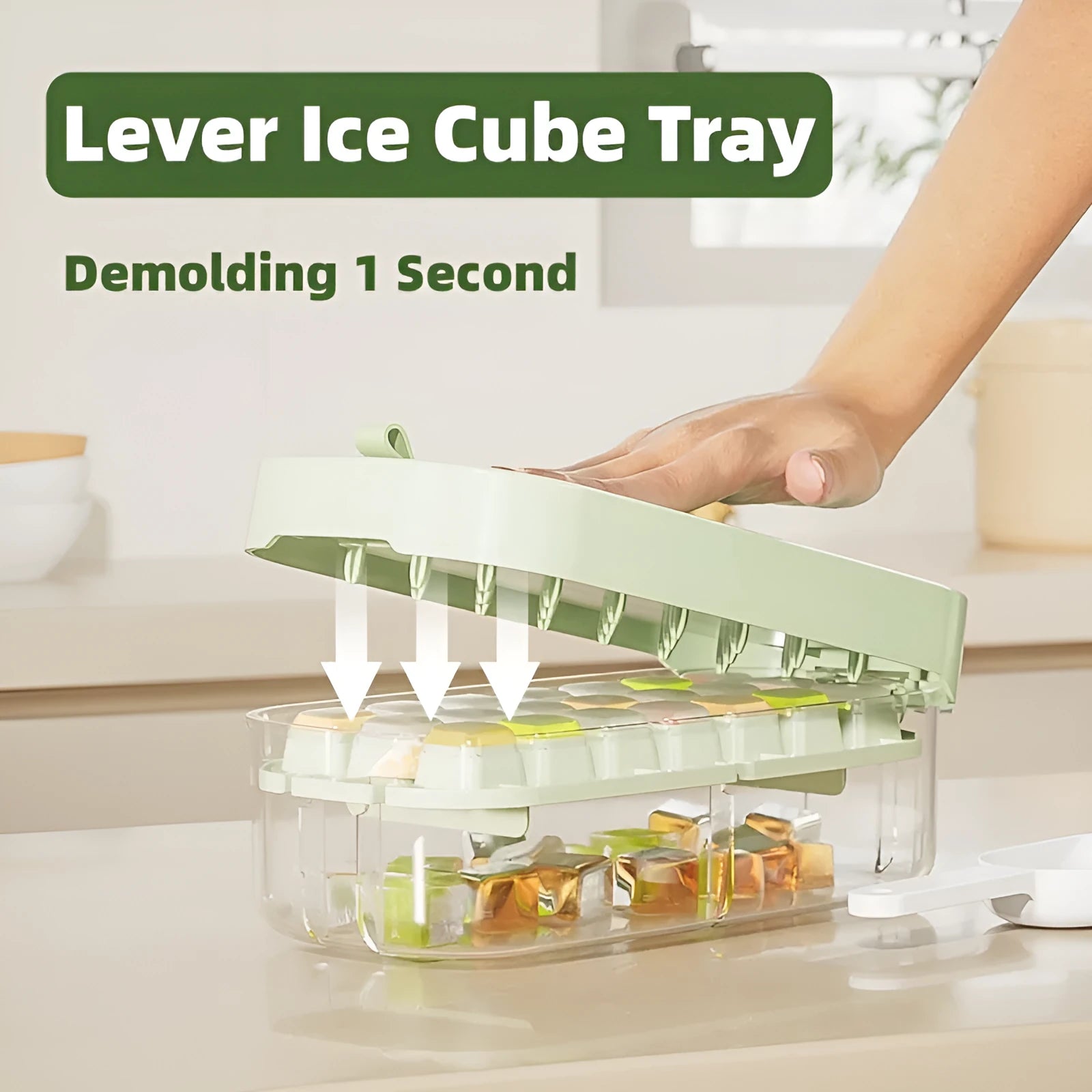 Ice cube tray with storage box and shovel in blue colour option
