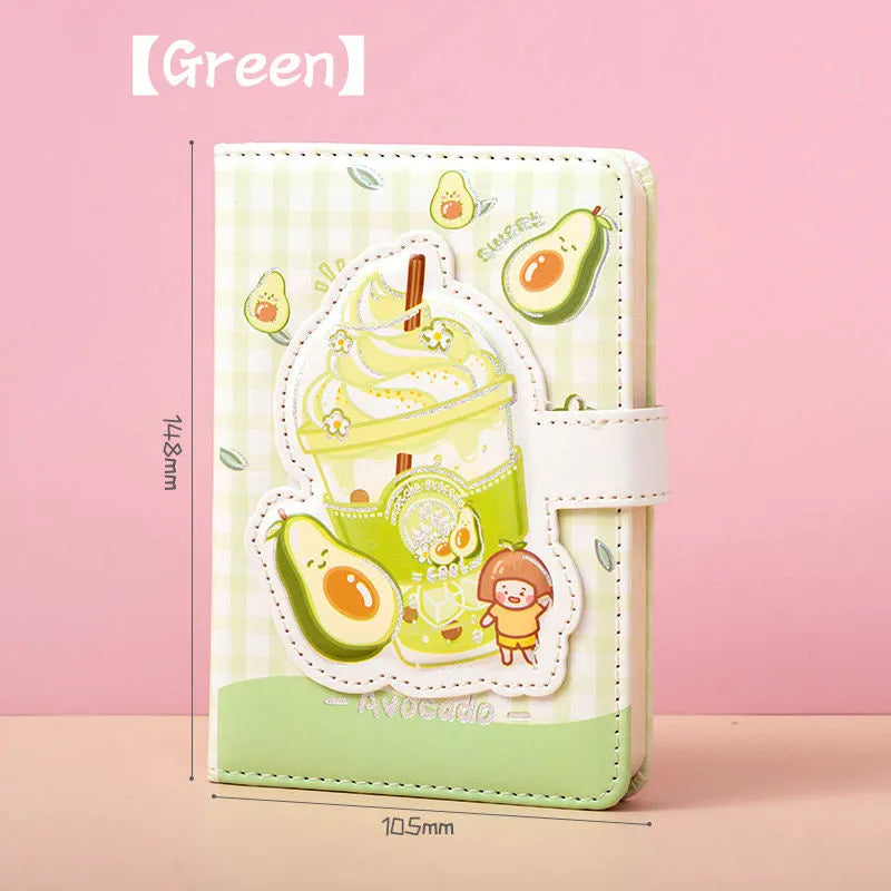 Cute magnetic buckle notebook with heart design in pink, yellow, green, and purple colours