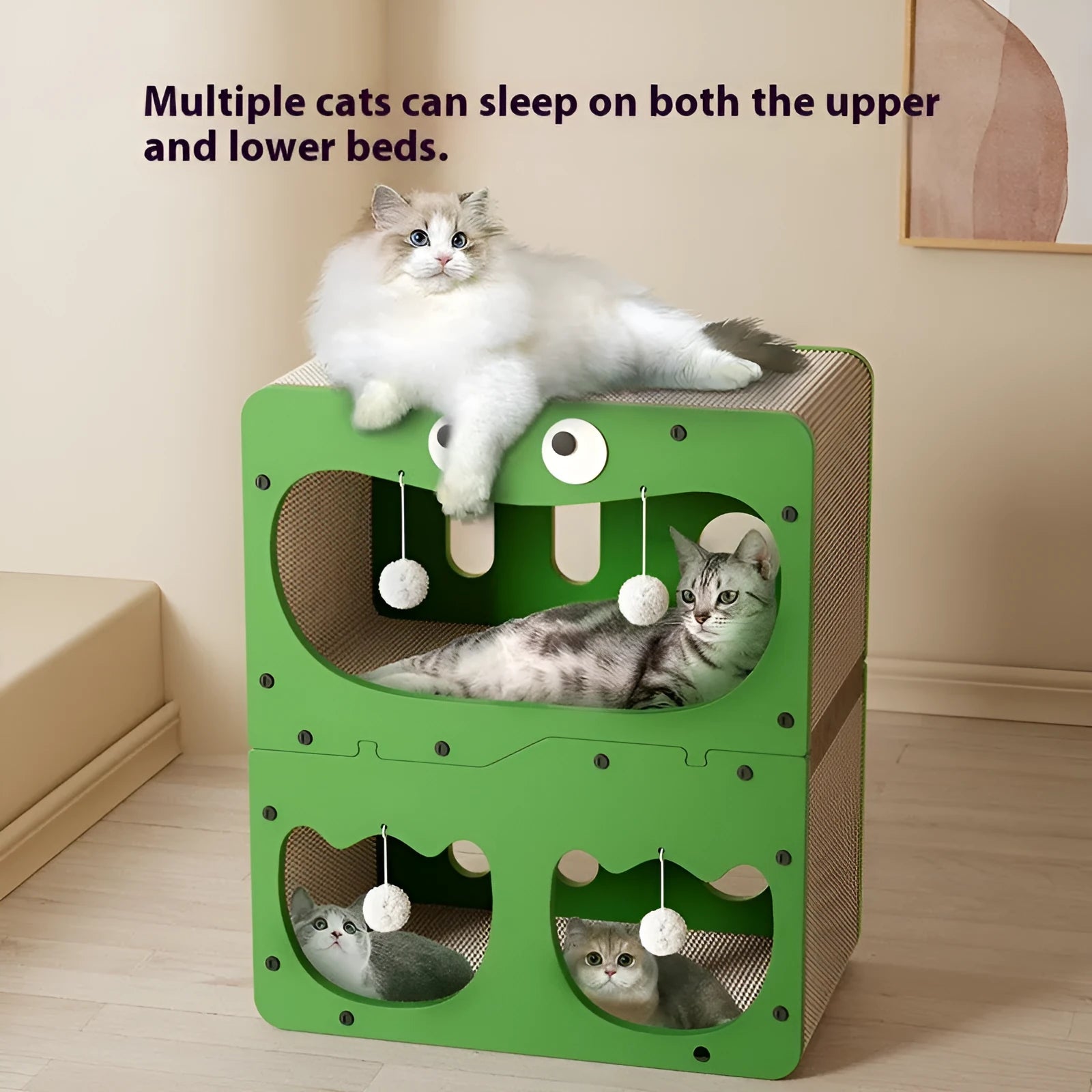 Double layer cat scratching board nest with two doors and sisal scratching surfaces
