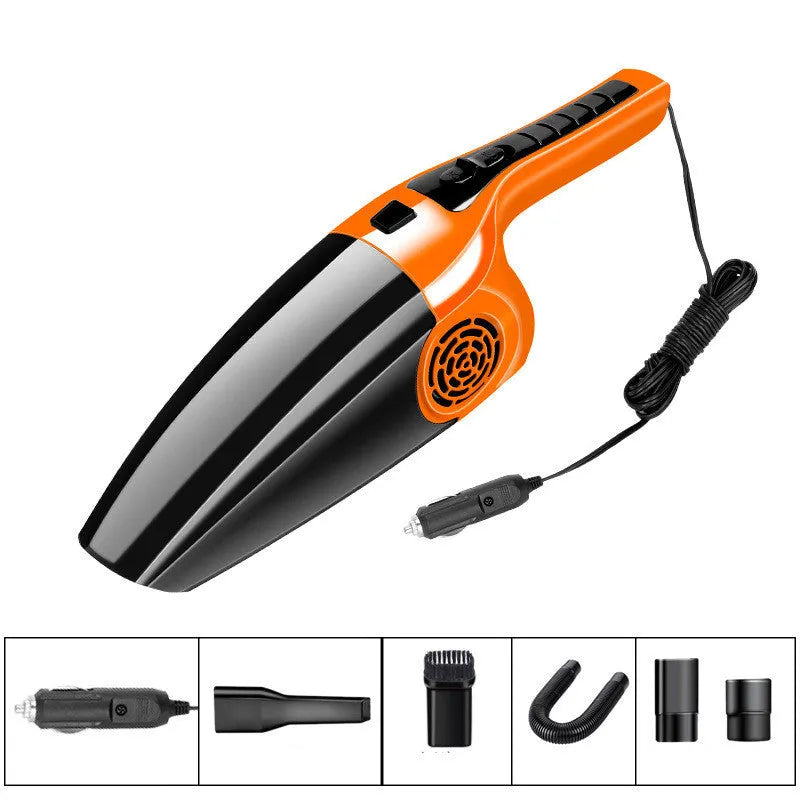 Black and orange car vacuum cleaner with cigarette lighter plug for 12V power