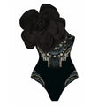 Women's floral print one-piece swimsuit with optional wrapped skirt in polyester fabric