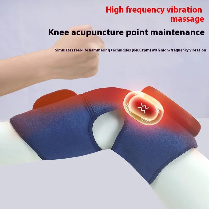 Blue self-heating knee massager with air compression and vibration functions for joint therapy