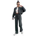 Women's fleece zipper cardigan and straight trousers suit in seven colours, long sleeve, collage stitching, sizes S to XXL