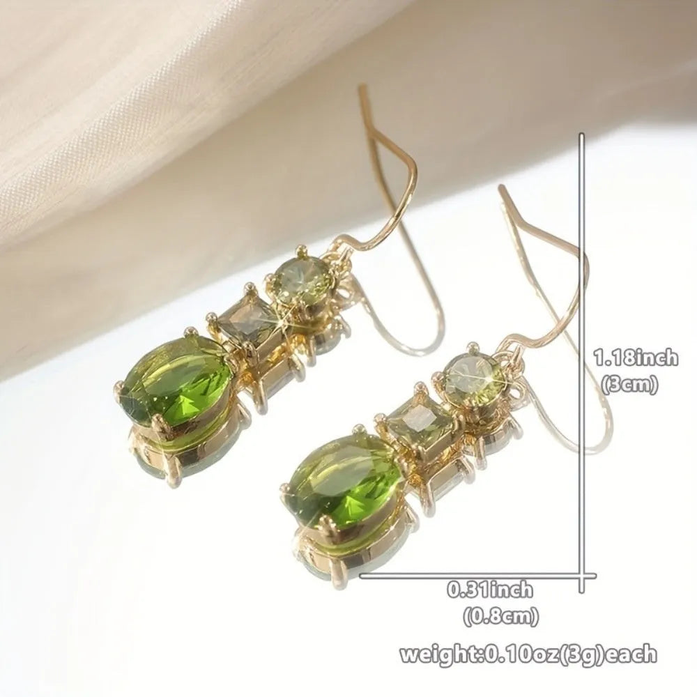 Green quadrilateral geometric copper earrings in retro bohemian style