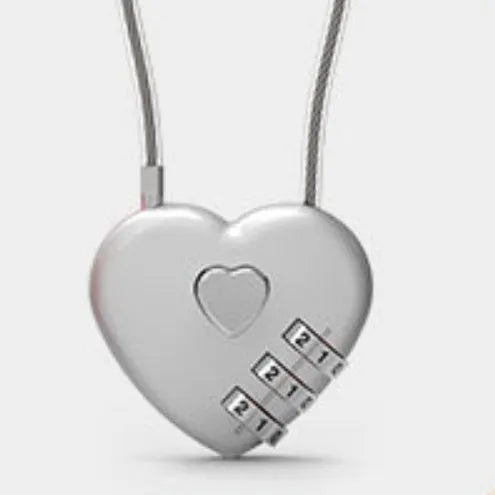 Peach heart shaped wire rope lock in various colours with different steel cable lengths for securing bicycle helmets