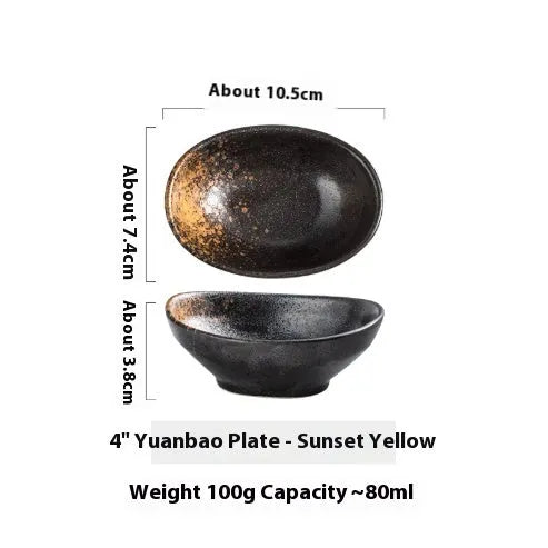 Japanese ceramic oval sauce dipping bowl with underglaze Edo pattern decoration