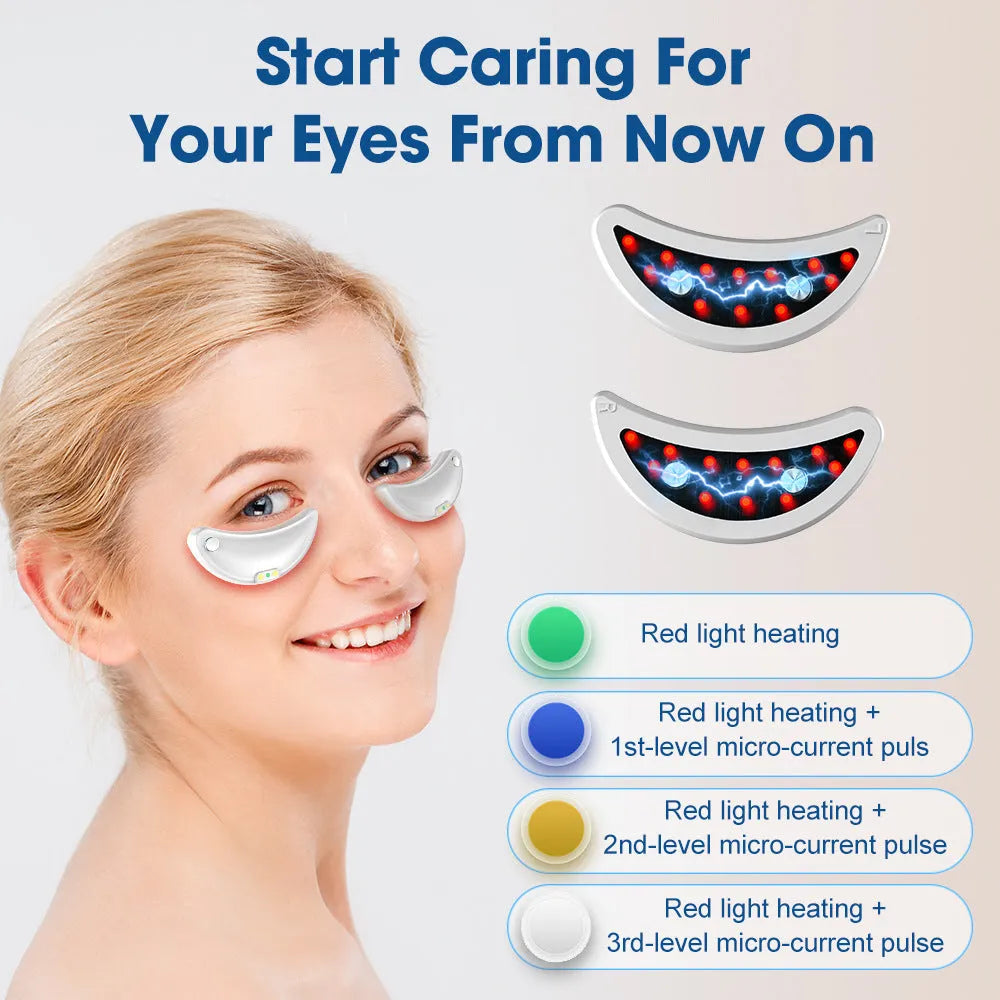 White wireless red light EMS eye and facial massager device for home skincare