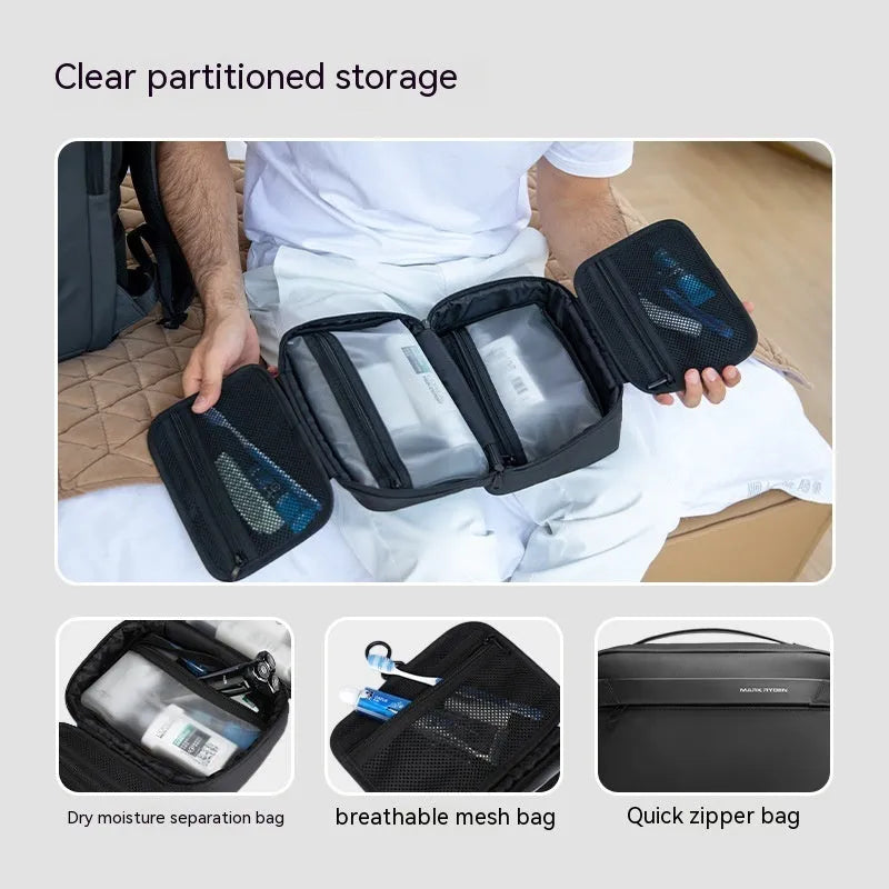 Oxford cloth wet dry separation multi-layer storage bag in graphite gray with sewing line detail.