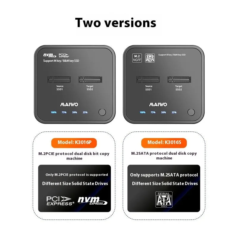 MAIWO K3016 M2 solid state hard disk dock and cloner unit with USB cables and power adapter